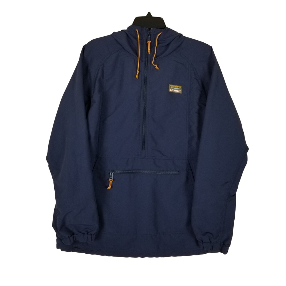 L.L. Bean Anorak Jacket Mens Medium Navy Blue Mountain Classic Half-Zip Hooded